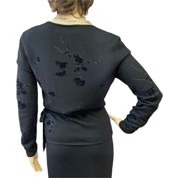 Jones New York Top Size 0P Black Wrap Knit Velvet Floral Vintage 1990s Elegant - Picture 3 of 14